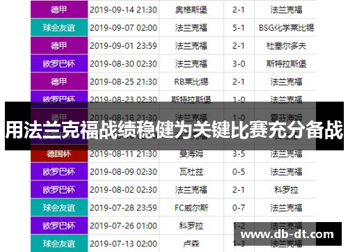 用法兰克福战绩稳健为关键比赛充分备战